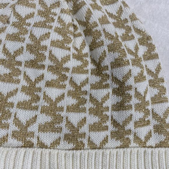 Michael Kors Logo Beanie Women's Hat Cap Cream Gold Metallic OS Lightweight - Picture 3 of 4